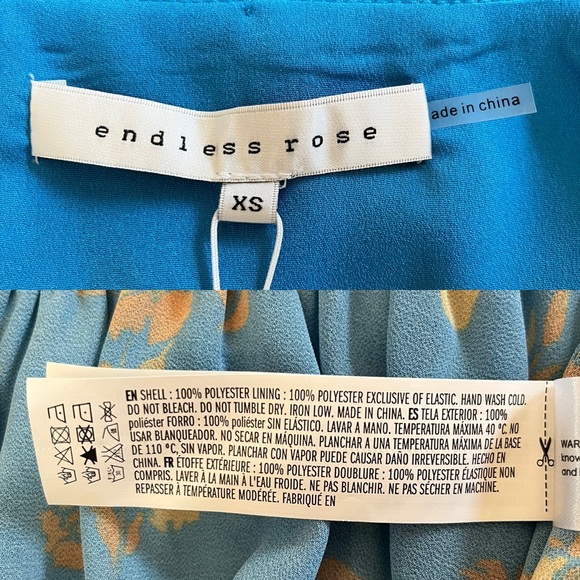 Endless Rose Golden Floral Ruffle Deep V-Neck Chiffon Top, XS - Picture 9 of 9